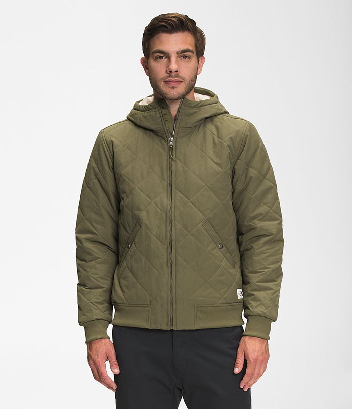 The North Face Puffer Jacket Cuchillo Insulated Full Zip Hoodie Olive - Mens - Thailand JHSEW-3290